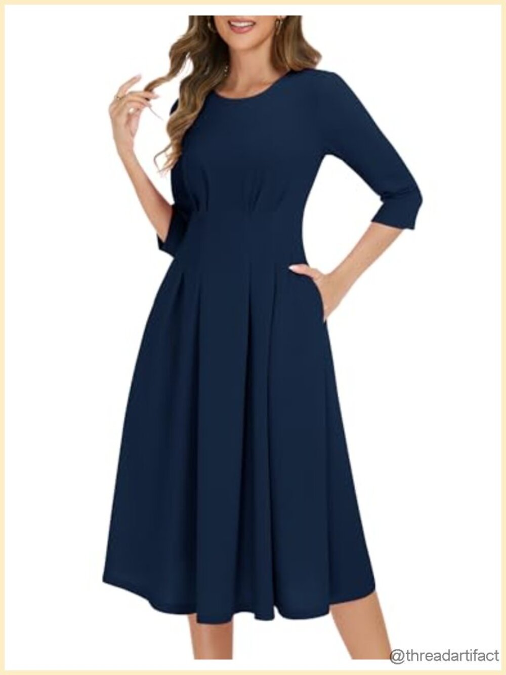 Vintage 1950s A-Line Cocktail Dress with Pockets, 3/4 Sleeve